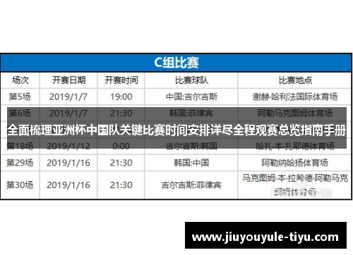 全面梳理亚洲杯中国队关键比赛时间安排详尽全程观赛总览指南手册